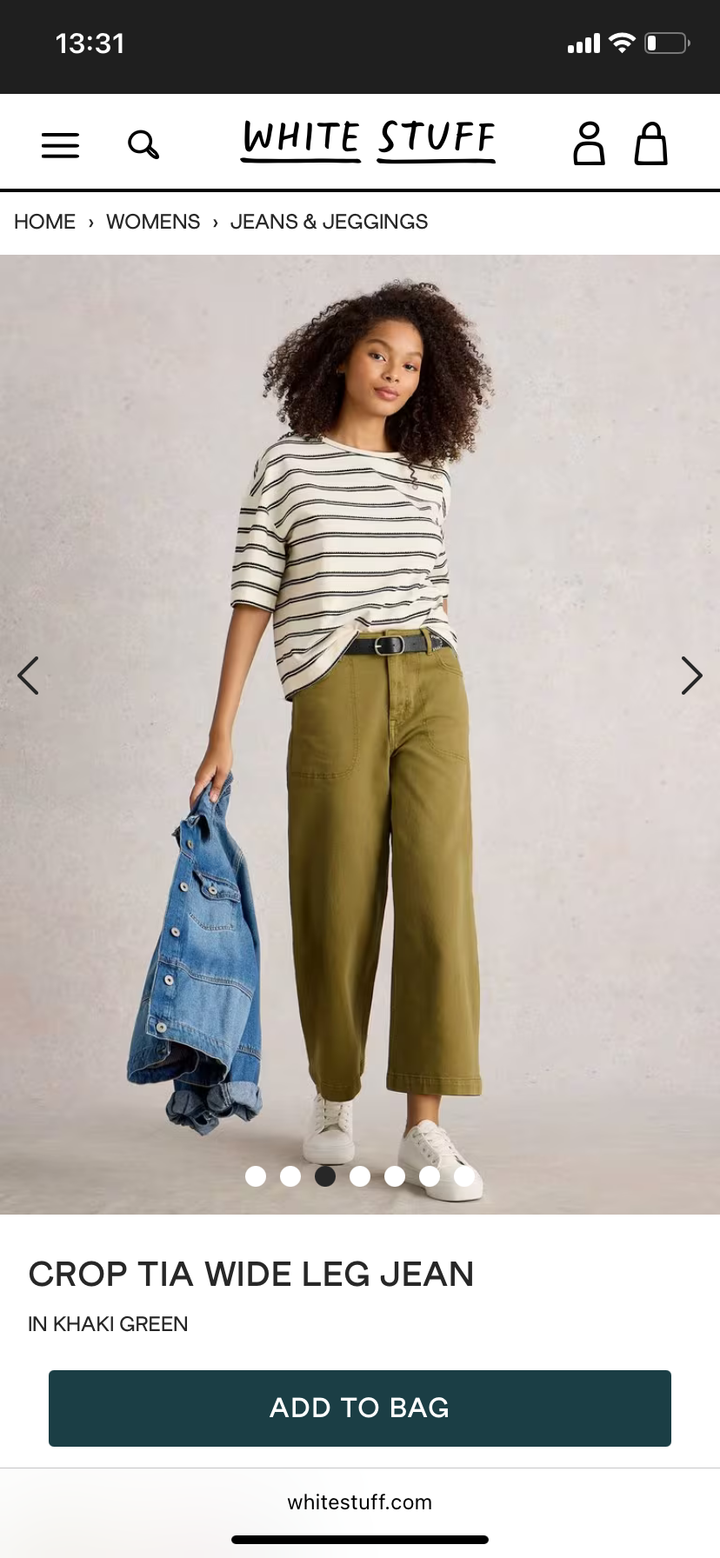 TIA WIDE LEG CROP JEAN KHAKI GREEN