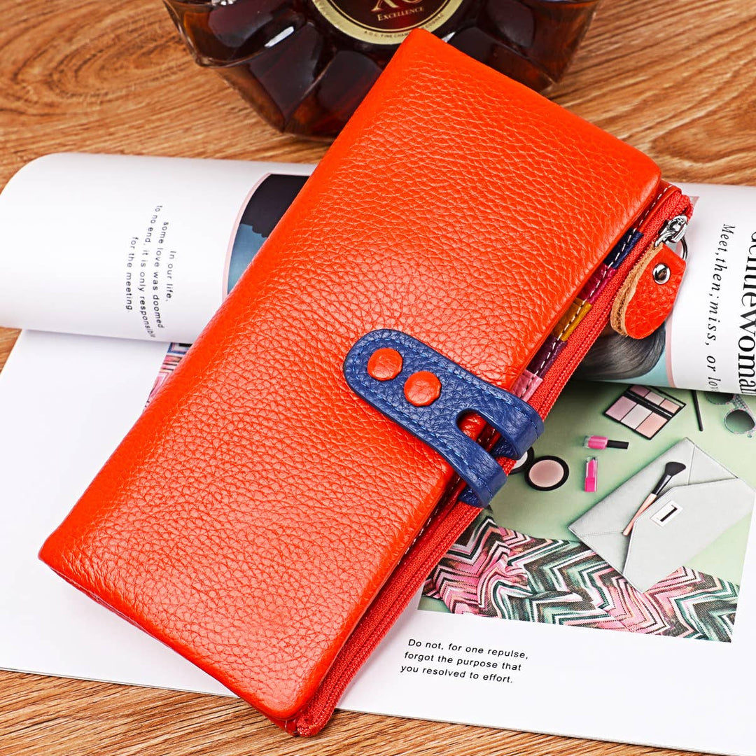 Real Leather Soft  Multicolor Long Purse Cards with Gift Box: Mustard