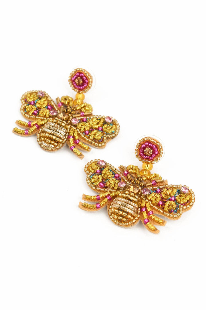 GOLD AND PINK BEE EARRINGS