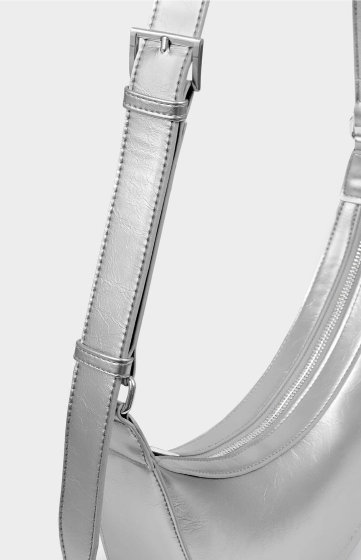 AMINA PATENT CRACKLE SLING BAG| SILVER