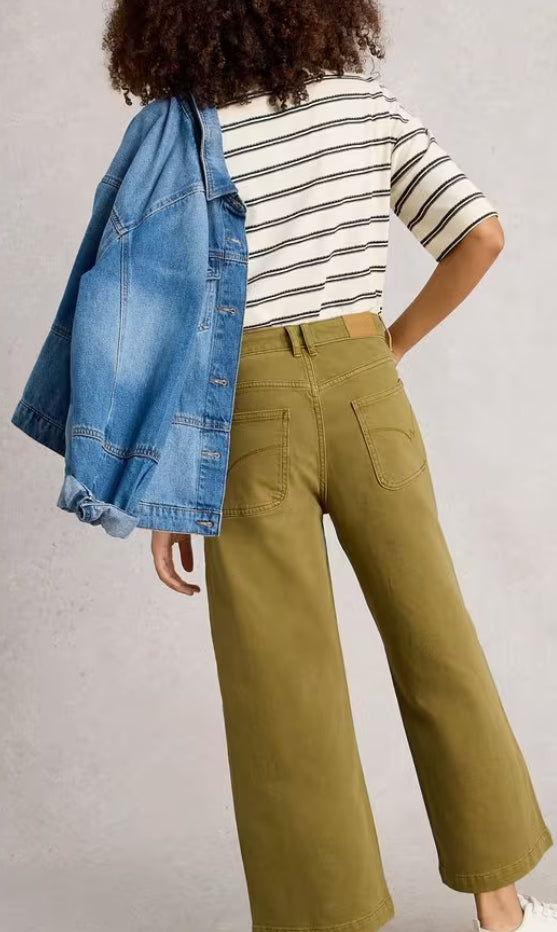 TIA WIDE LEG CROP JEAN KHAKI GREEN