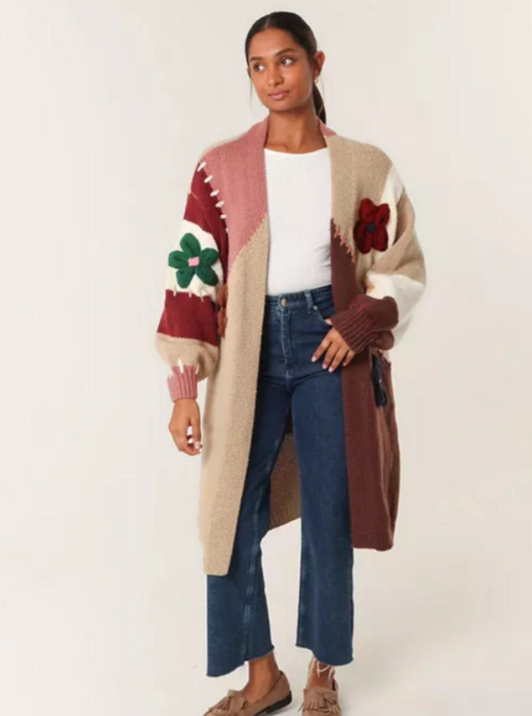 BROWN CROCHET FLOWER CARDIGAN