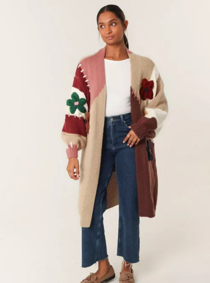 BROWN CROCHET FLOWER CARDIGAN