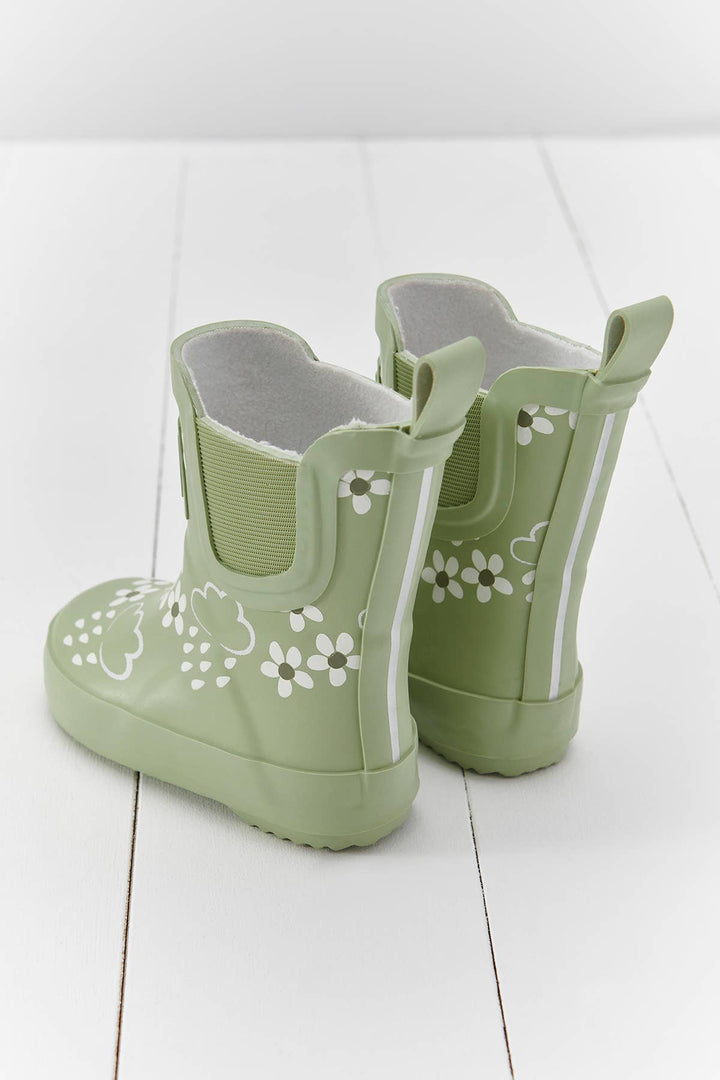 Spring Green Floral Short Colour-Changing Kids Wellies: UK7