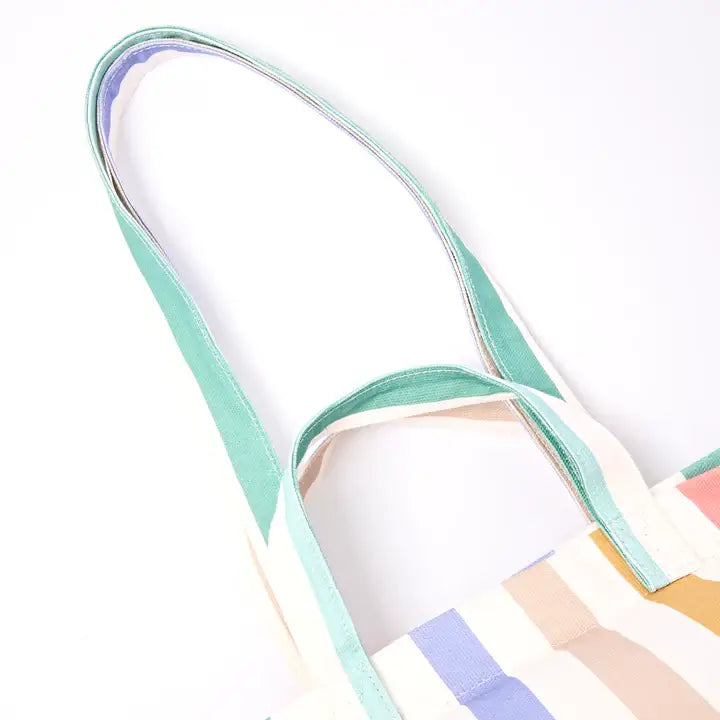 Marylebone Tote Bag in Pastel Multi Stripe Cotton Canvas: Large