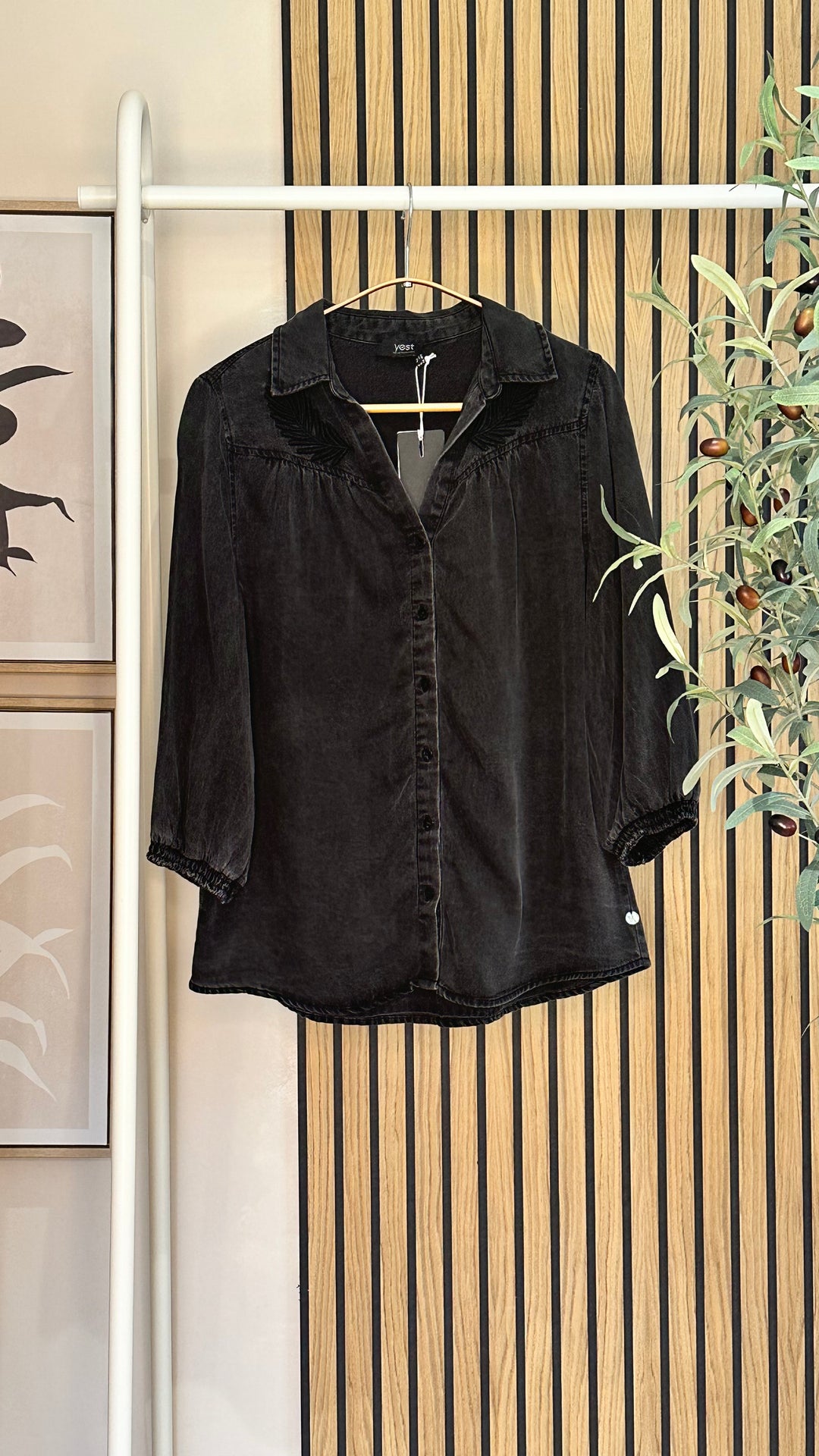 WASHED BLACK DENIM GABI TOP