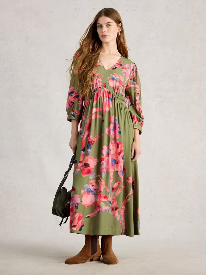 LUCY MIDI DRESS GREEN MLT