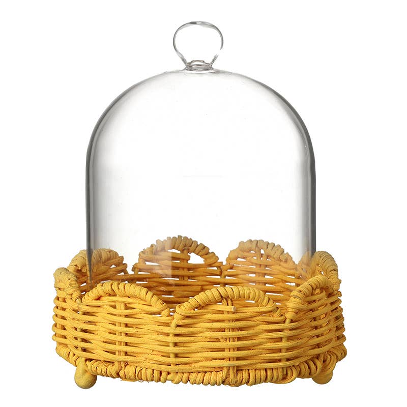 Cloche With Yellow Woven Base