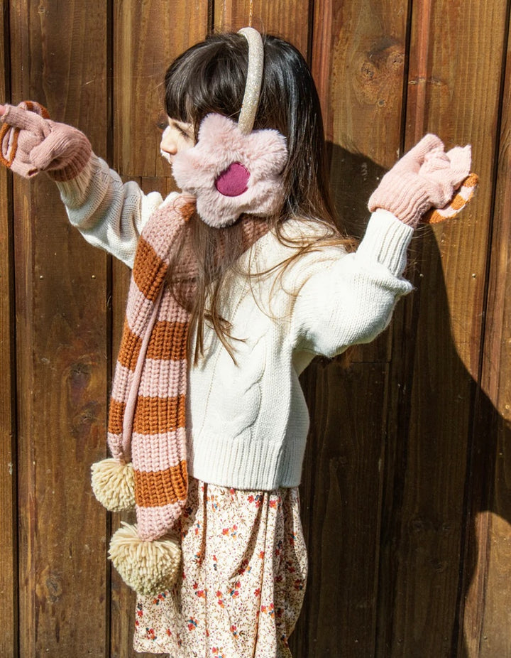 COSY STRIPED KNITTED SCARF PINK