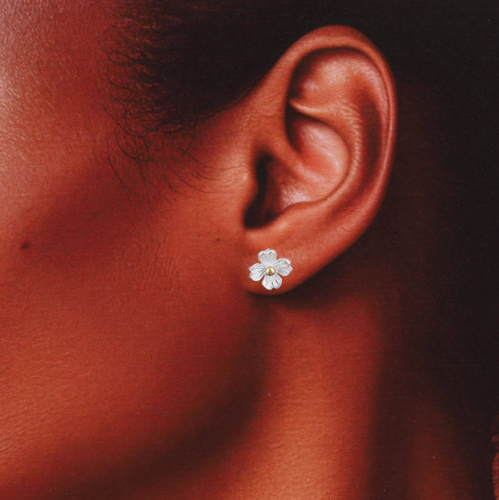 Just Bloom Four Petal Blossom Silver Flower Gold Dot