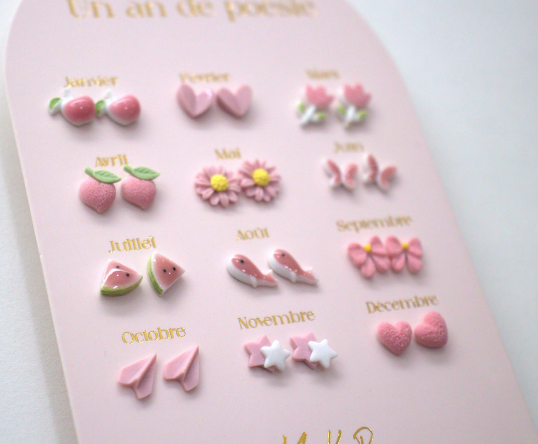 One Year of Pink Poetry stainless steel earrings