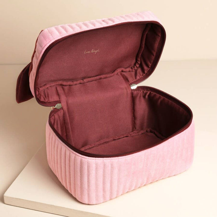 Pale Pink and Red Velvet Bow Vanity Makeup Bag