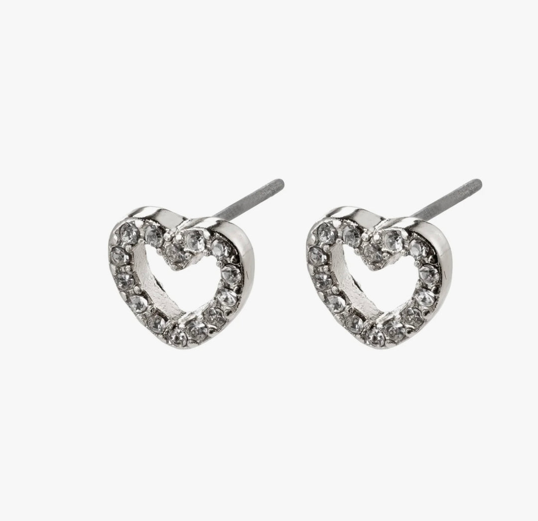 EDIE CRYSTAL HEART EARRINGS SILVER PLATED