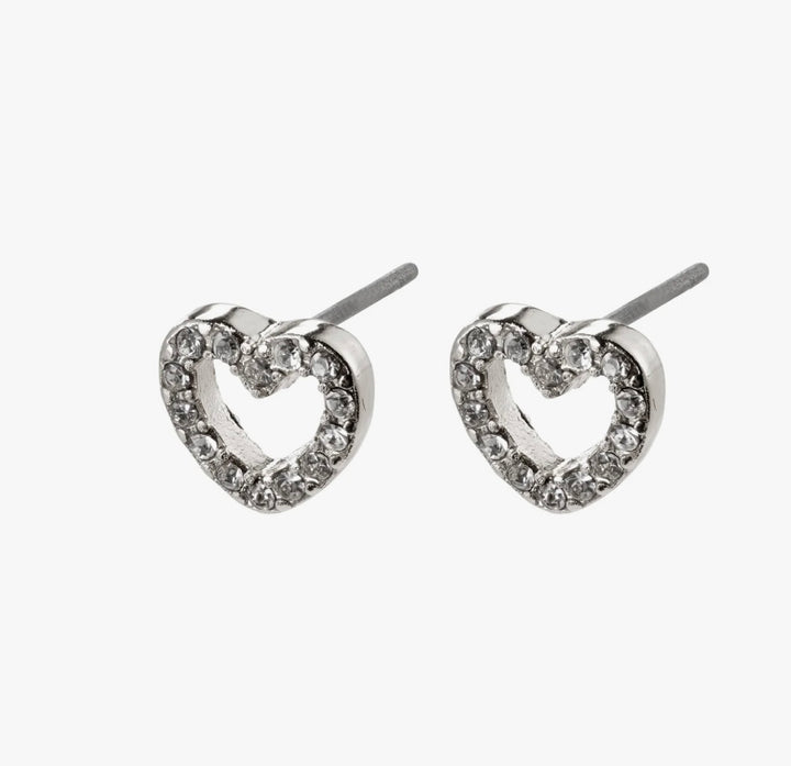 EDIE CRYSTAL HEART EARRINGS SILVER PLATED