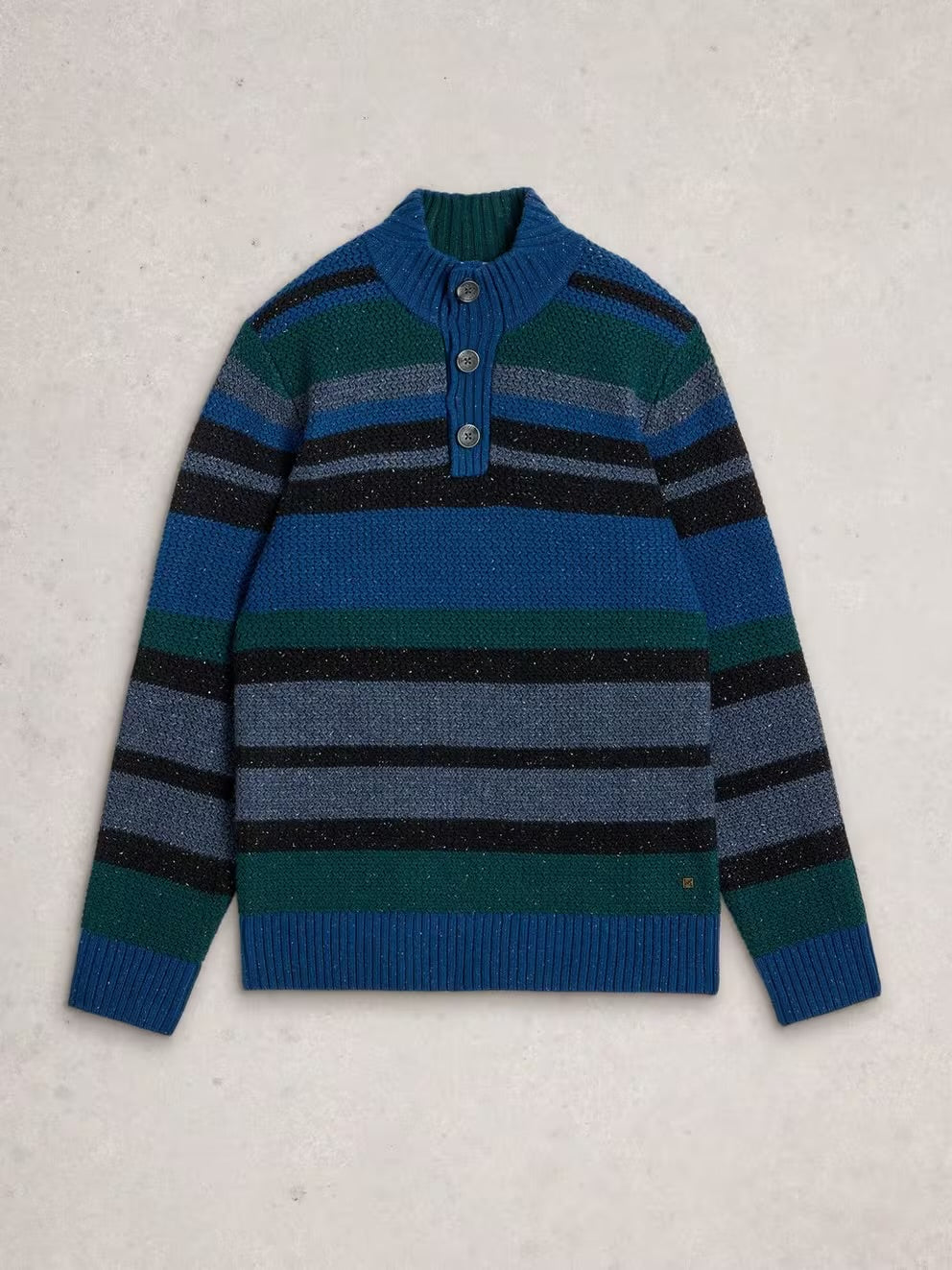 BERKLEY BUTTON NECK STRIPE BLUE MLT