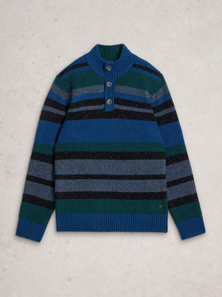 BERKLEY BUTTON NECK STRIPE BLUE MLT