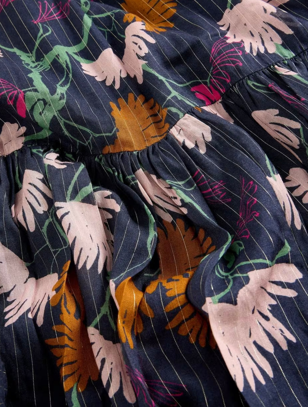 YUKI METALLIC MIDI DRESS NAVY PRINT