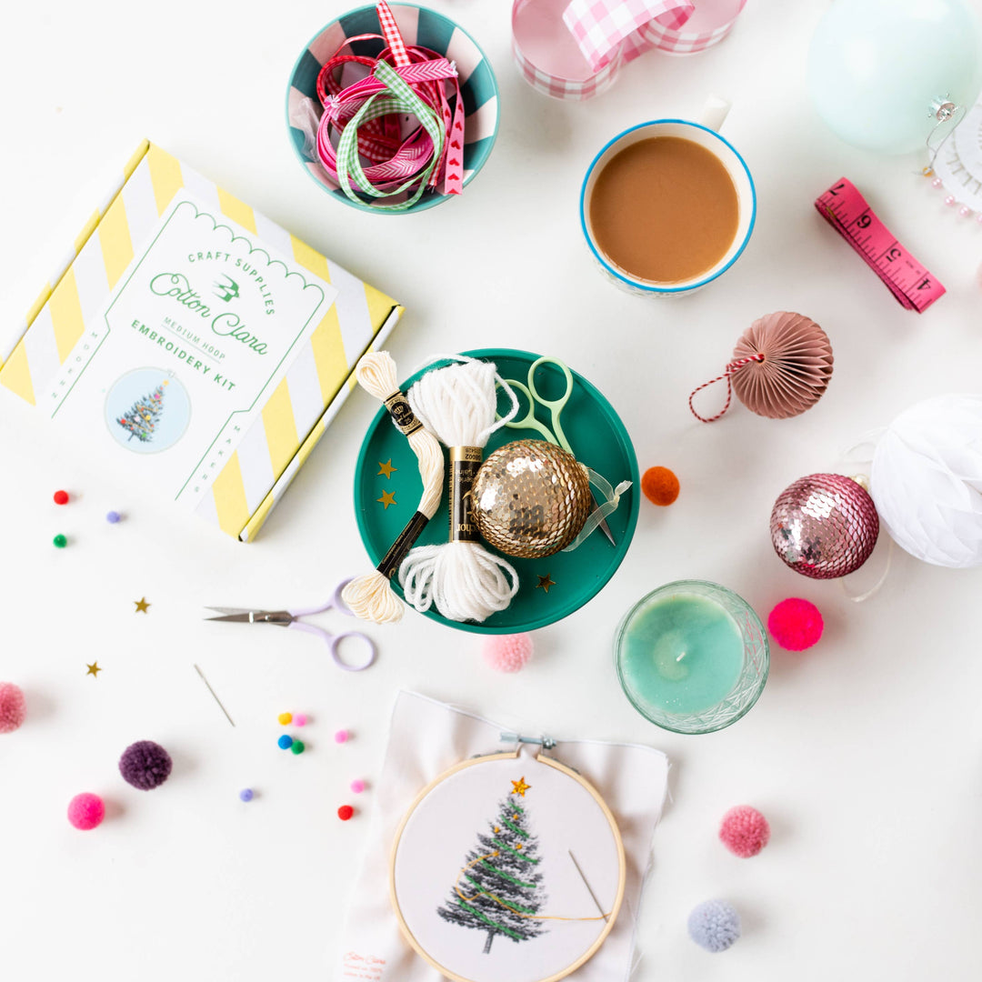 Christmas Tree Embroidery Hoop Kit: Pink