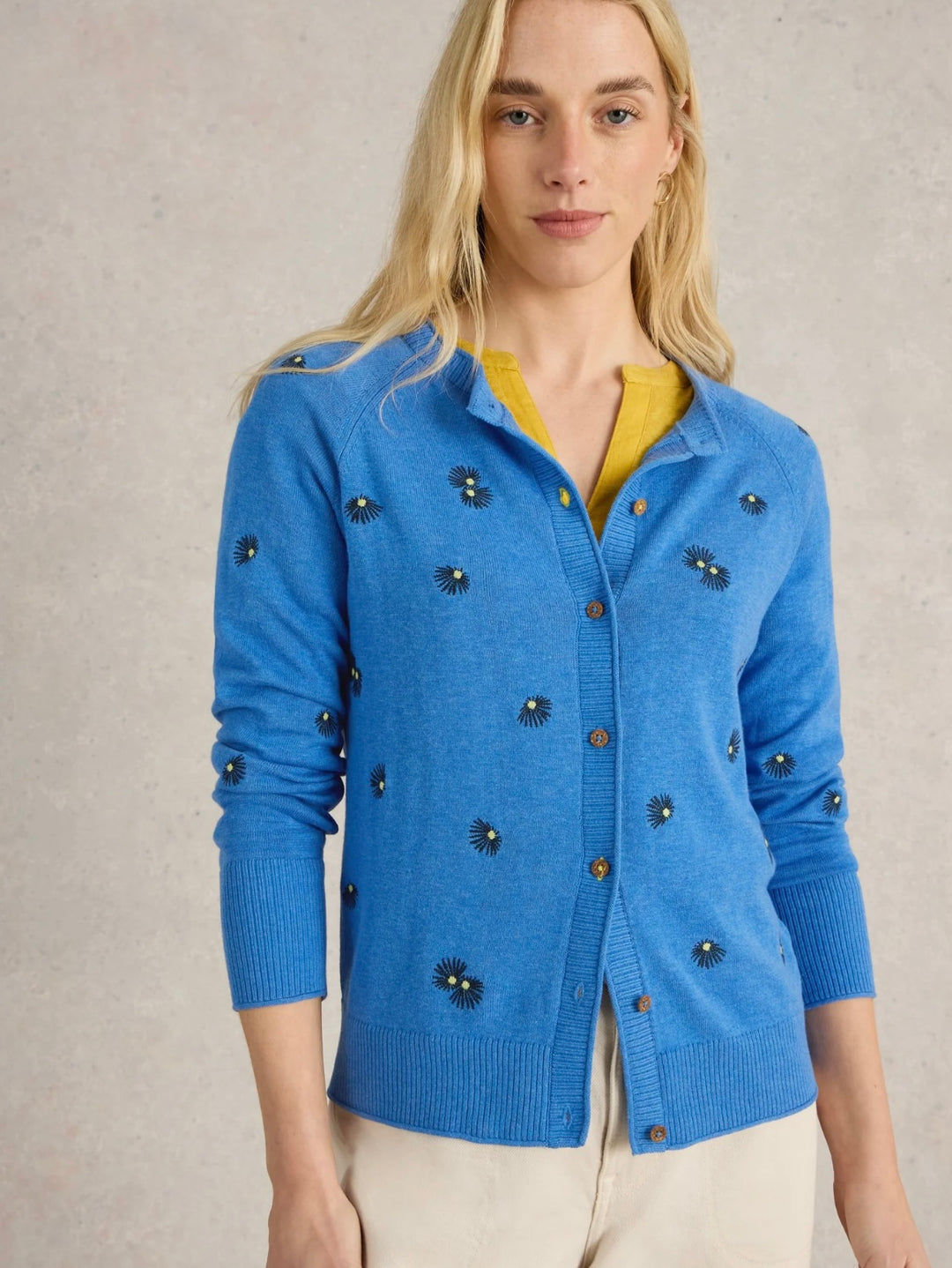 LULU EMBROIDERED CARDI BLUE MLT