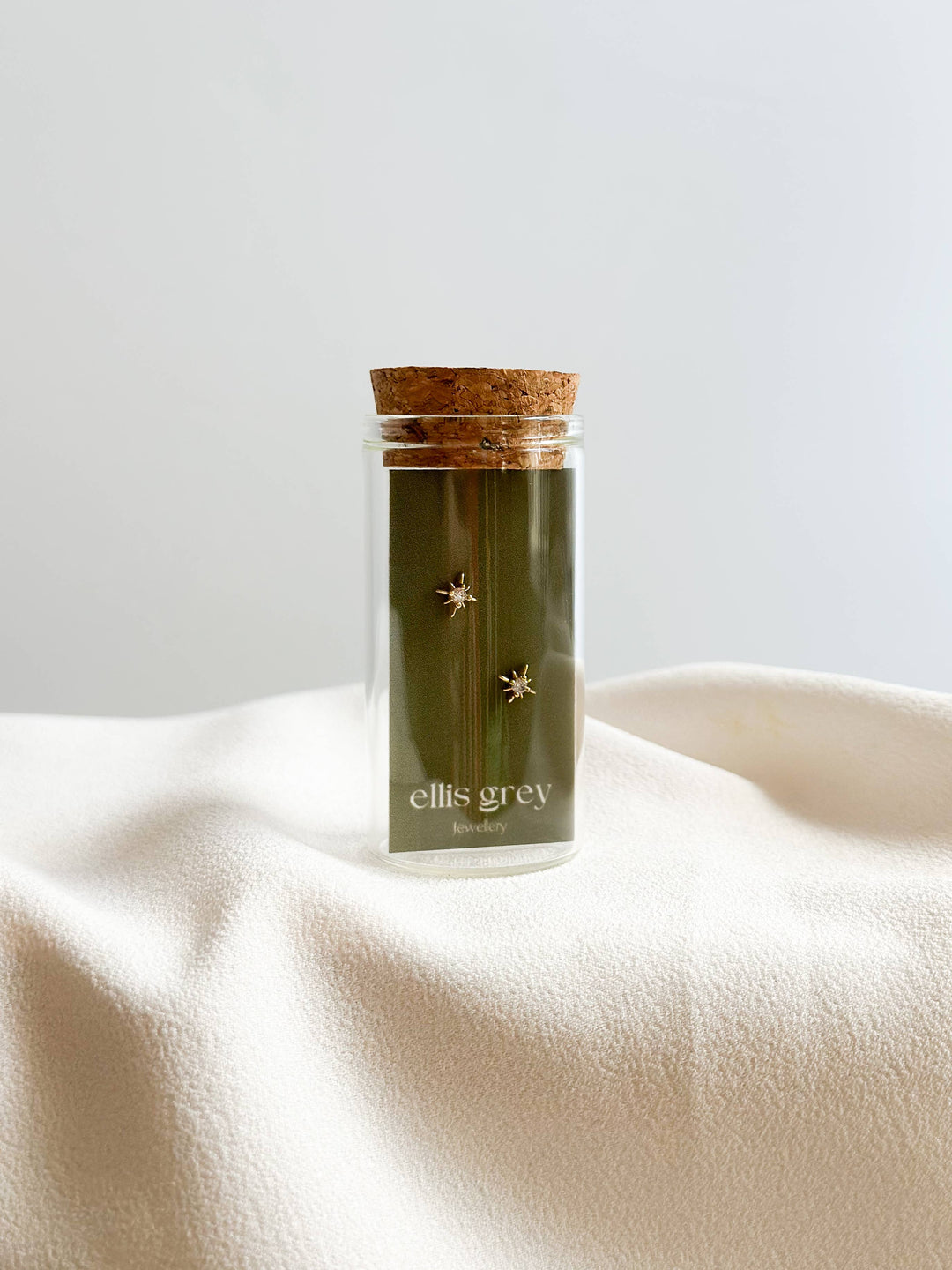 Glass Vial -18k Gold CZ Star Stud Earrings