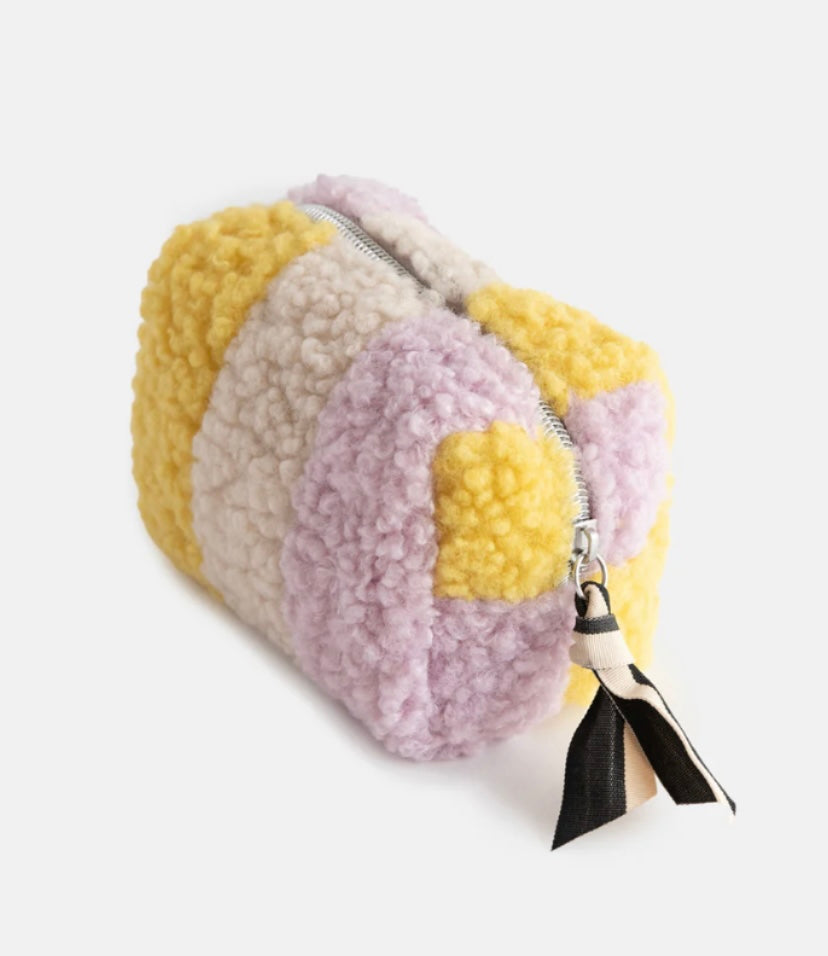 MULTI STRIPE BORG MINI CUBE COSMETICS BAG