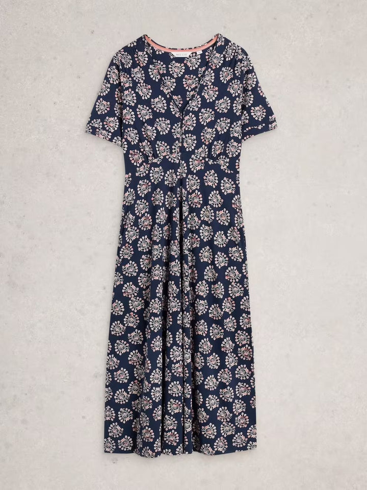 MEGAN JERSEY DRESS NAVY PRINT