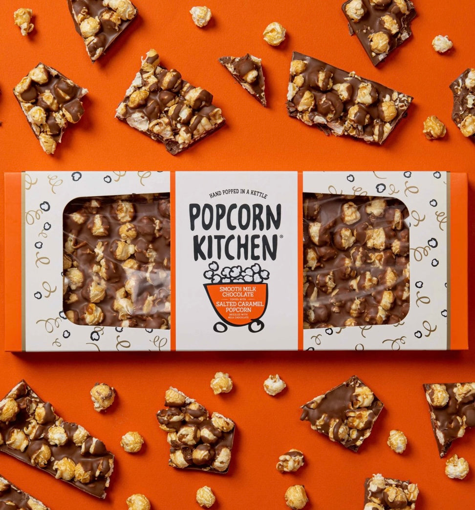 POPCORN KITCHEN SMOOTH MILK CHOCOLATE TOPPED WITH SALTED CARAMEL POPCORN 750g