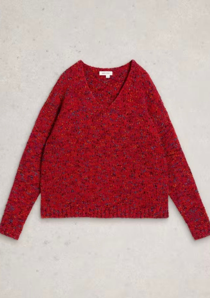 TEXTURE V NECK MID RED JUMPER