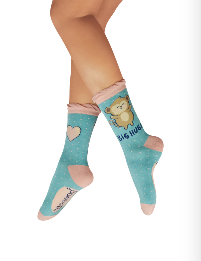 HUGGY MONKEY AQUA ANKLE SOCK 3-8