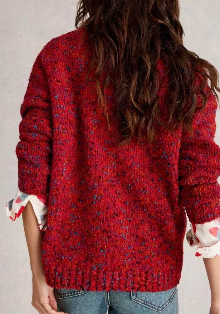 TEXTURE V NECK MID RED JUMPER