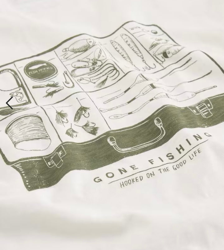 ABERSOCH GRAPHIC GONE FISHING WHITE PRINT T-SHIRT