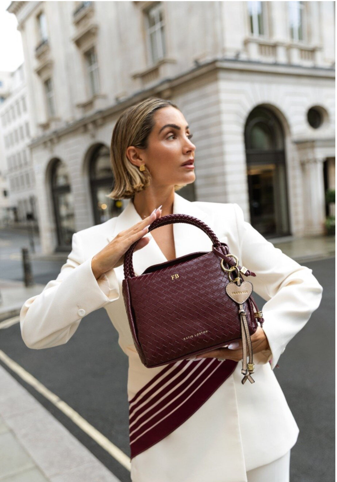 NOVA WOVEN TEXTURE TOP HANDLE BAG CHERRY