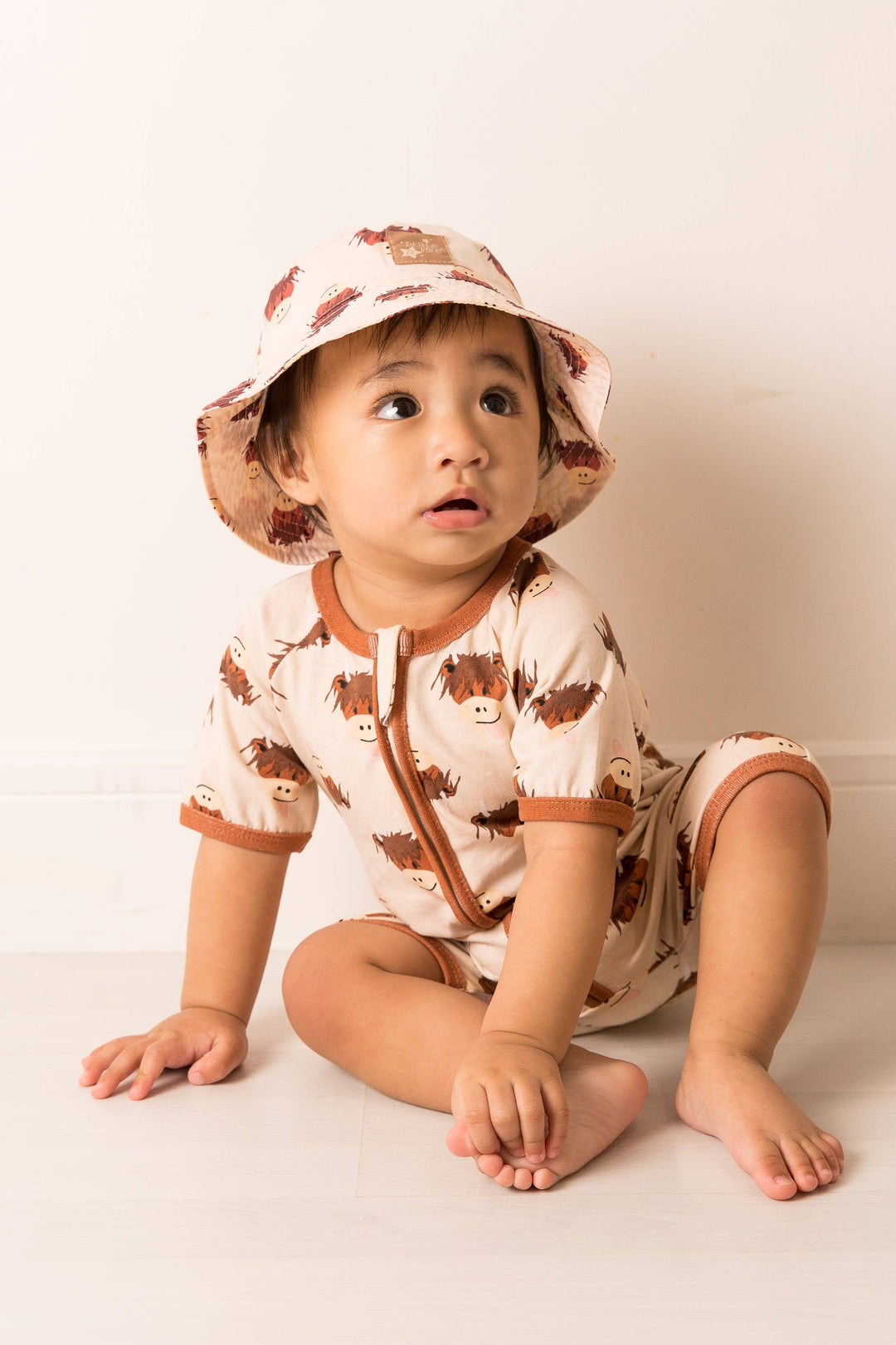 Neutral Highland Cow Summer Collection: 6-12 Months / Romper