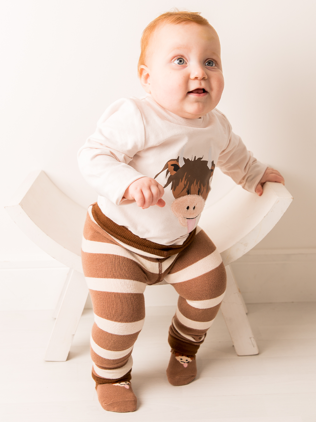 Neutral Hamish Cow Design: 0-6 Months / Socks