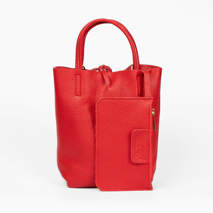 Verona Italian Leather Small Tote Bag - Red, Pebbled: One-size
