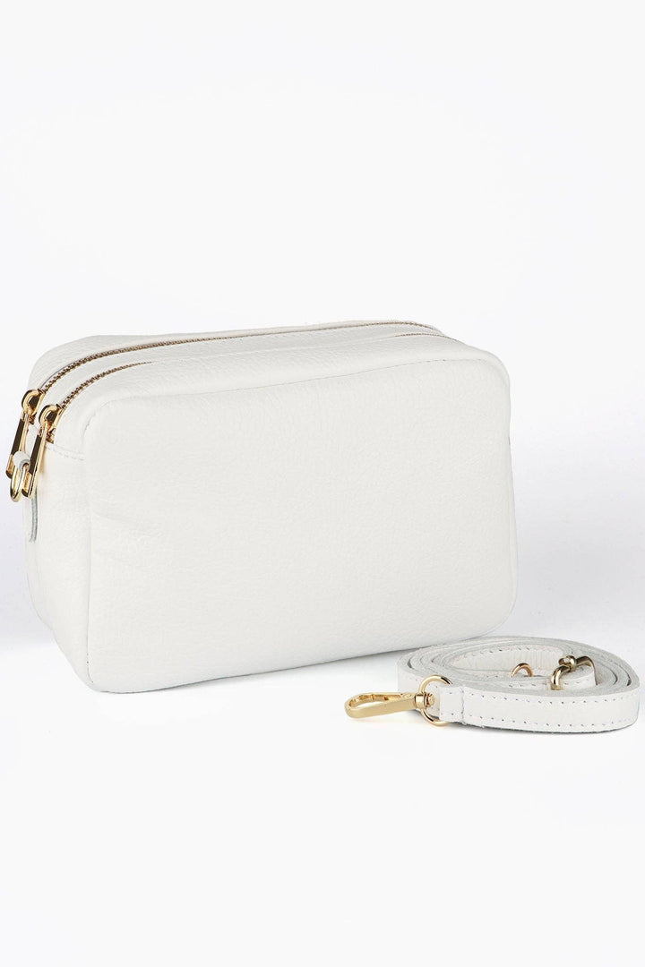 Naomi - Italian Leather Crossbody Bag - White, Pebbled: One-size