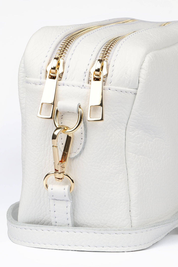 Naomi - Italian Leather Crossbody Bag - White, Pebbled: One-size