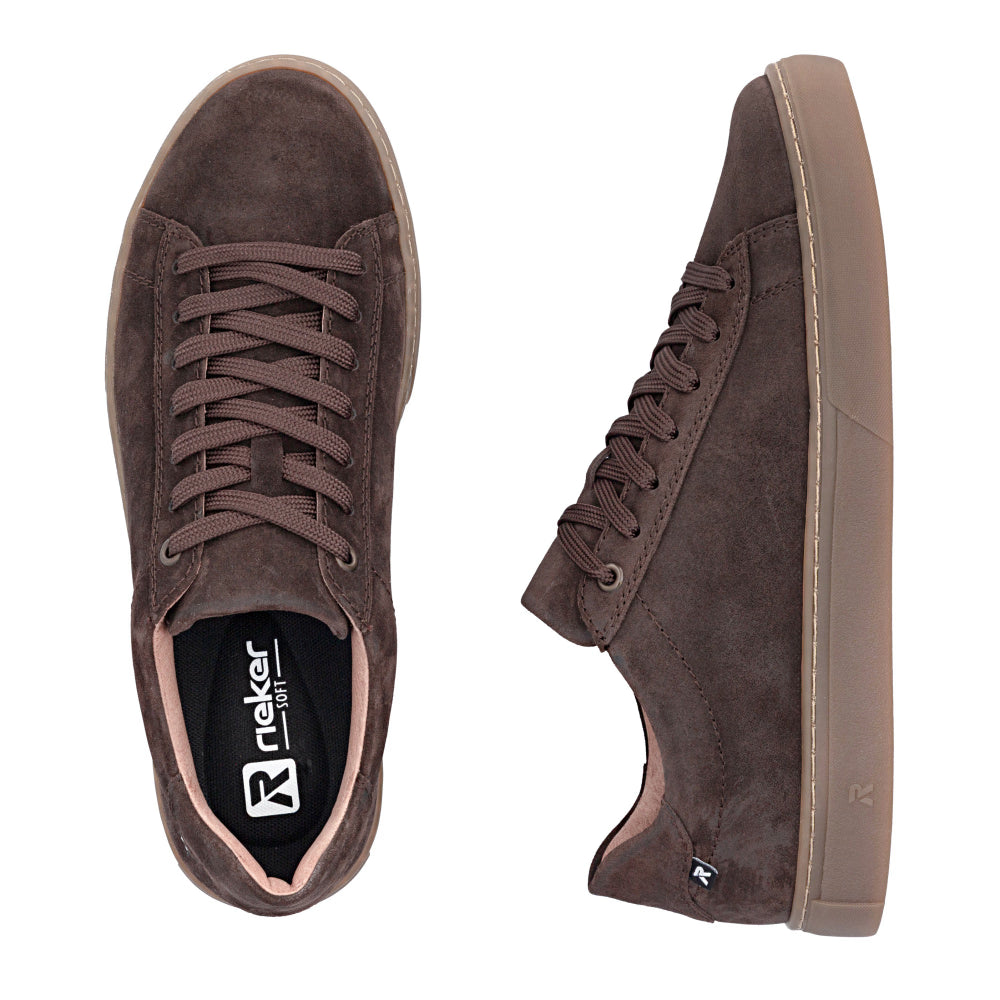 Rieker Men's Brown Leather Lace-Up Trainers U0701-25