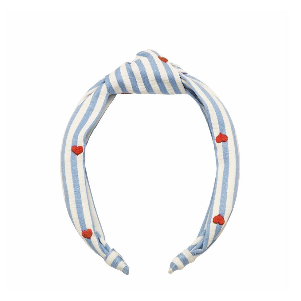 STRIPY EMBROIDERED HEART KNOTTED HEADBAND