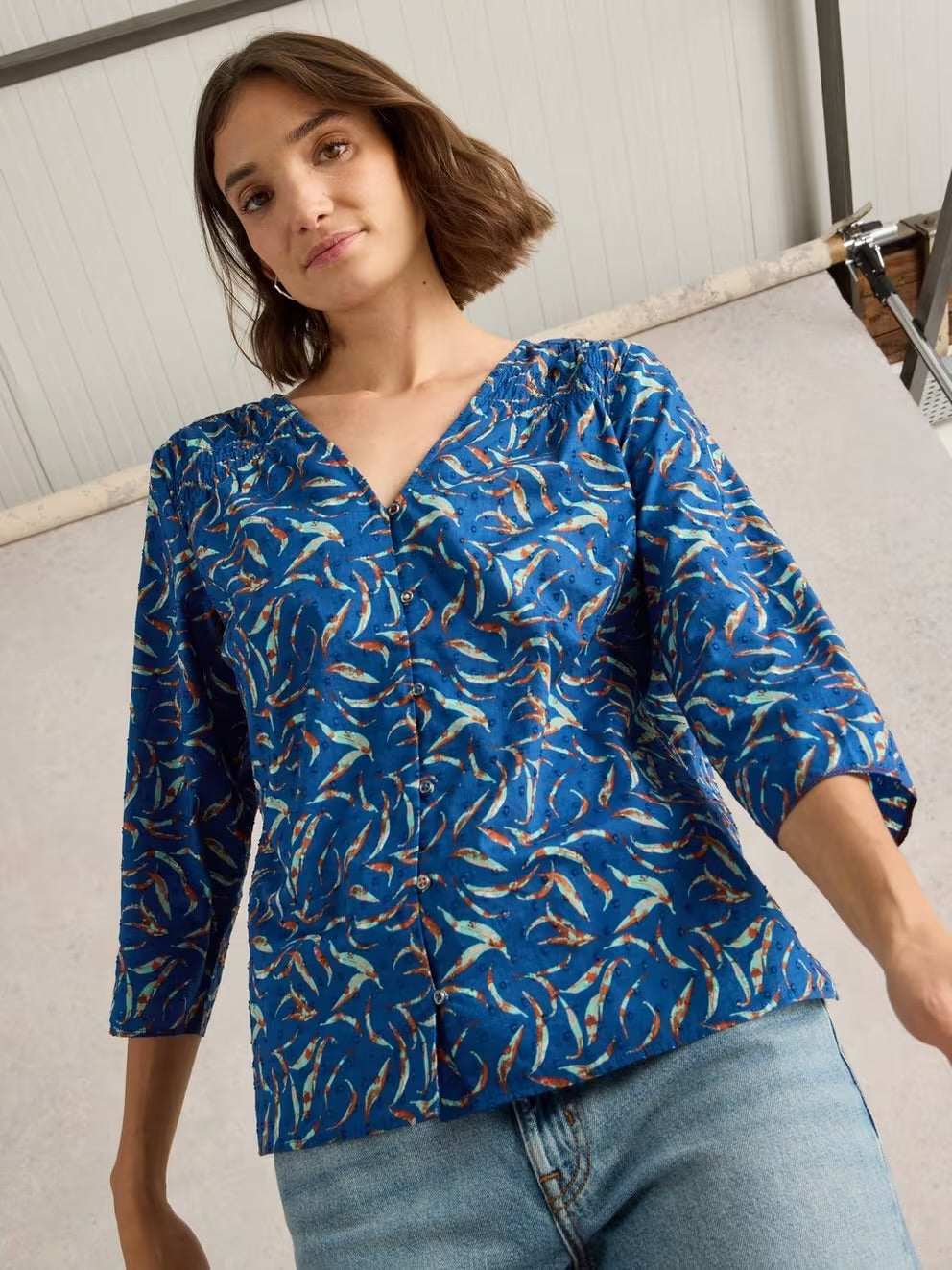 RAE ORGANIC COTTON TOP BLUE PRINT