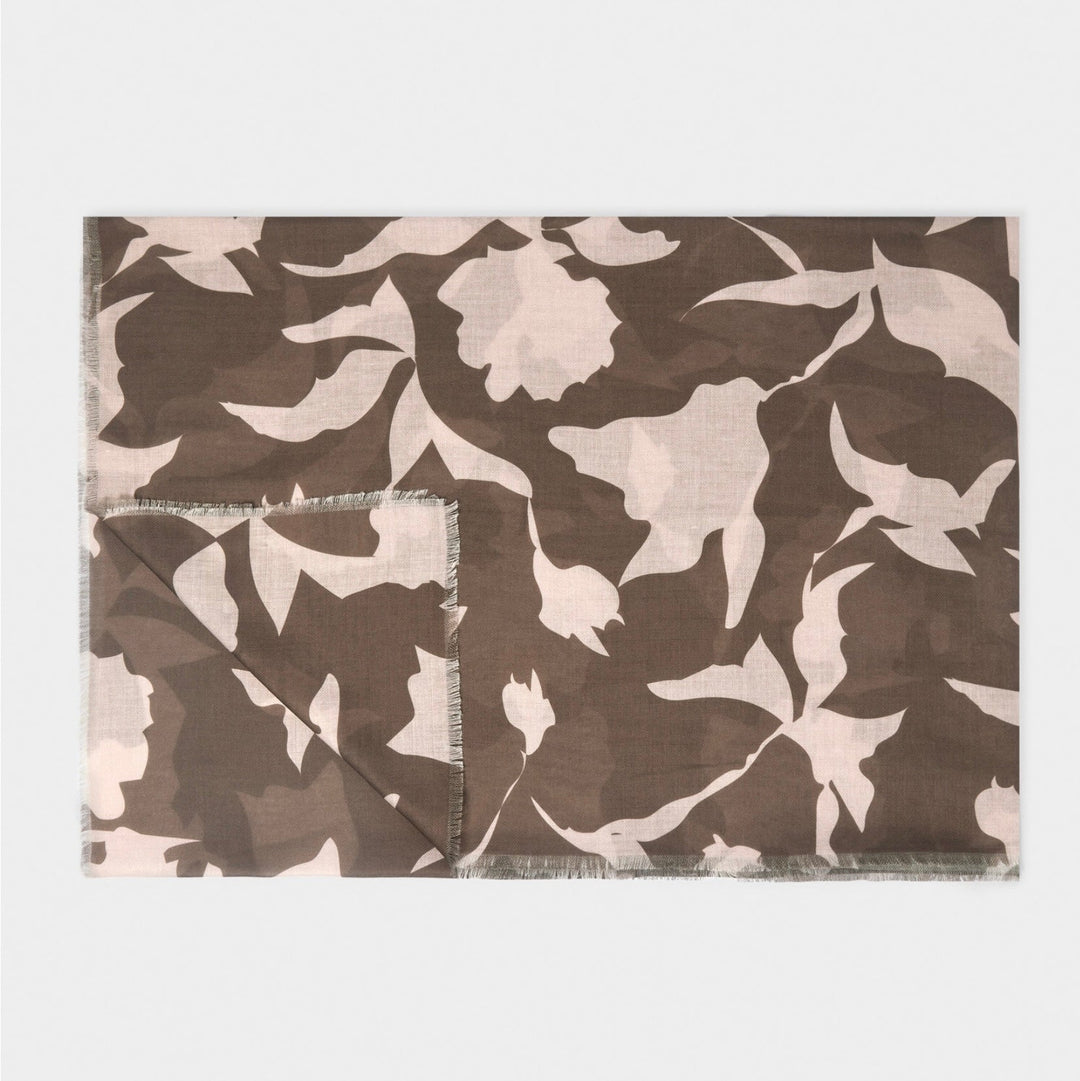 ABSTRACT FLORAL PRINTED SCARF IN CHOCOLATE AND NUDE PINK