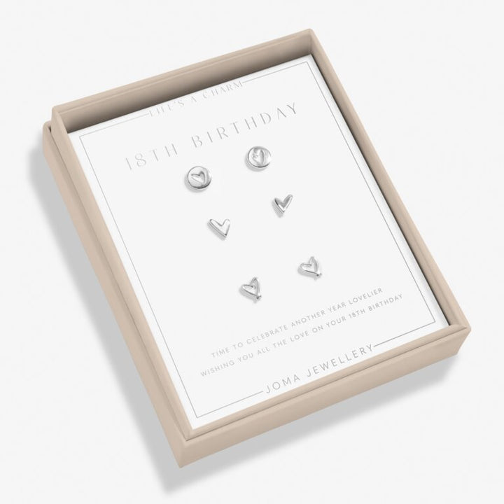 LIFES A CHARM 18TH BIRTHDAY SILVER PLATED EARRINGS 3 PAIRS