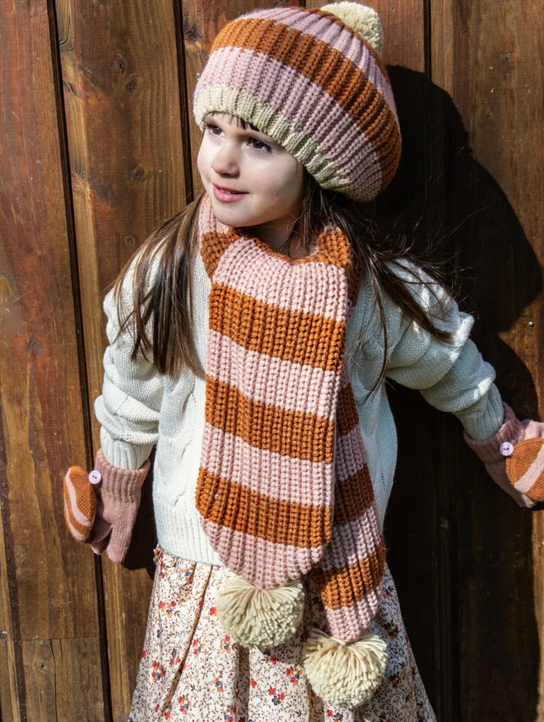 COSY STRIPED KNITTED BERET PINK