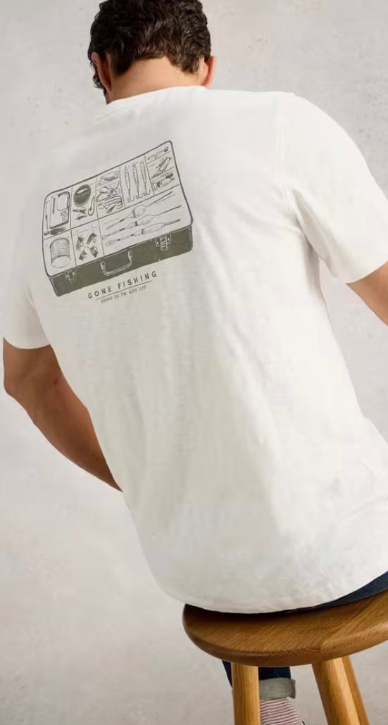 ABERSOCH GRAPHIC GONE FISHING WHITE PRINT T-SHIRT