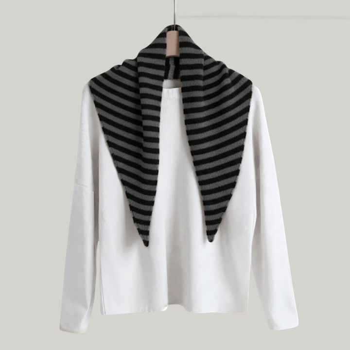 Striped Wool Blend Light Weight Triangle Neck Scarf: Navy Grey