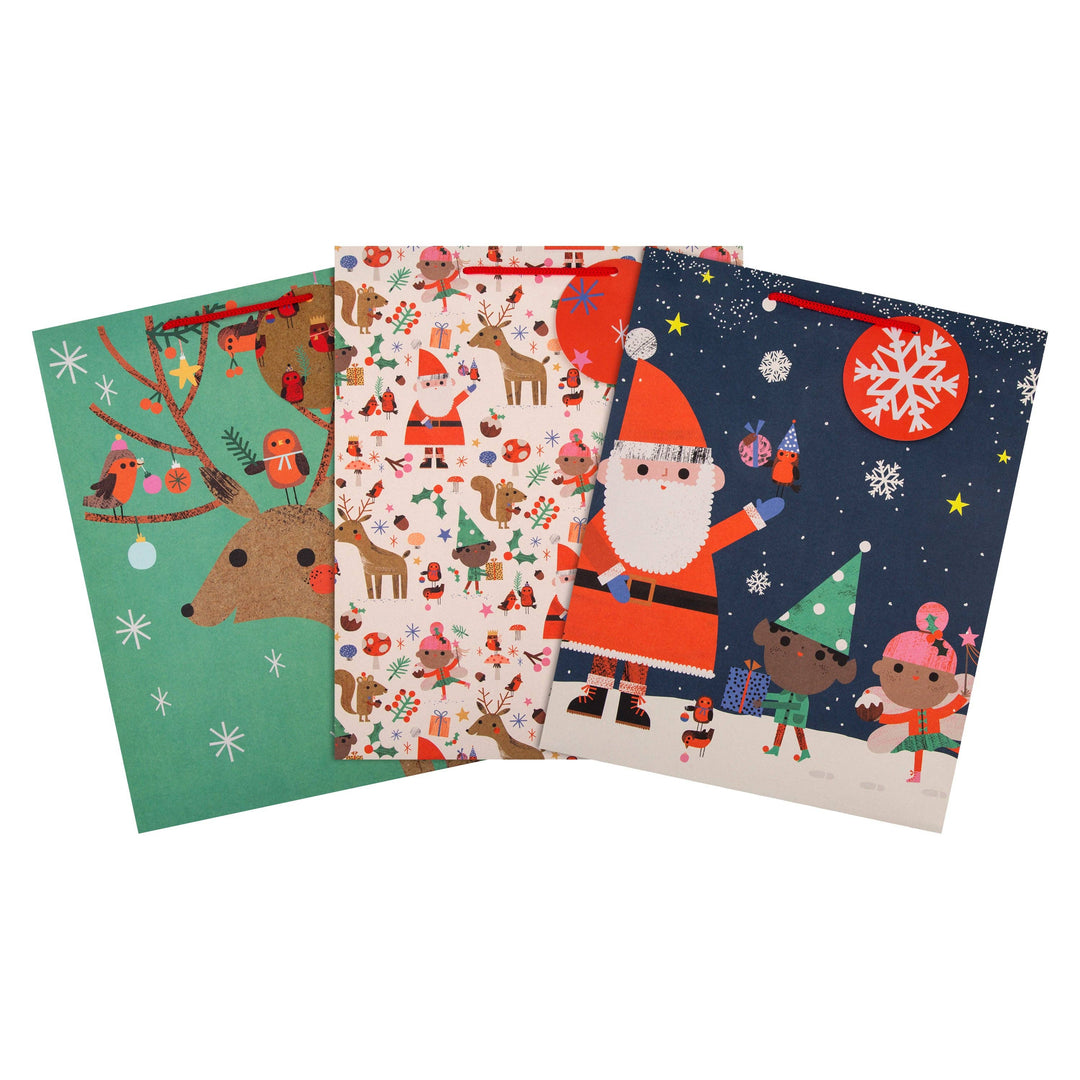 Christmas Gift Bags Pack of 3 in 3 Festive Santa & Reindeer