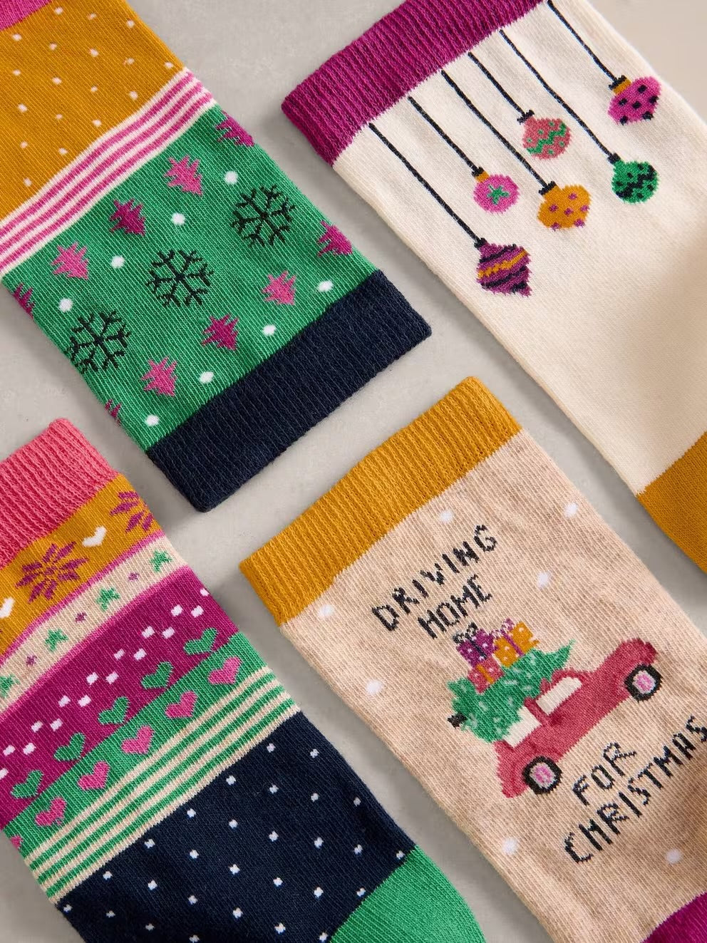 4 PACK XMAS ANKLE SOCKS NAT MLT