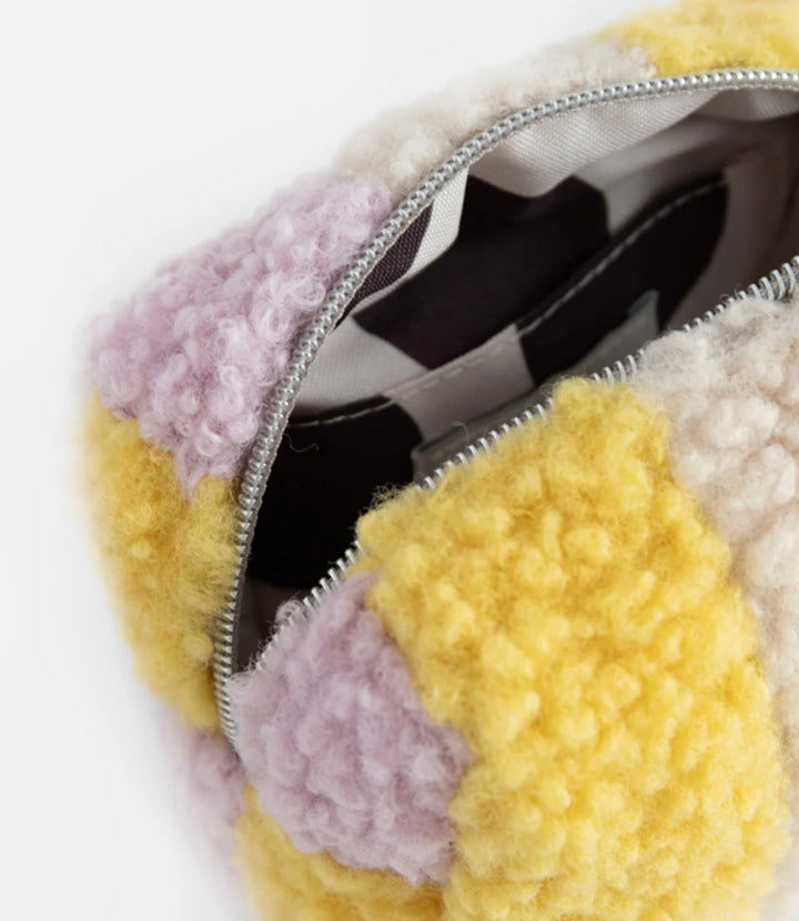 MULTI STRIPE BORG MINI CUBE COSMETICS BAG