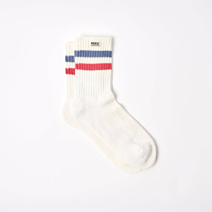 Windsor Stripe Crew Socks for Men in Coastal Blue/Scarlet: UK 6-12 | EU 40-48
