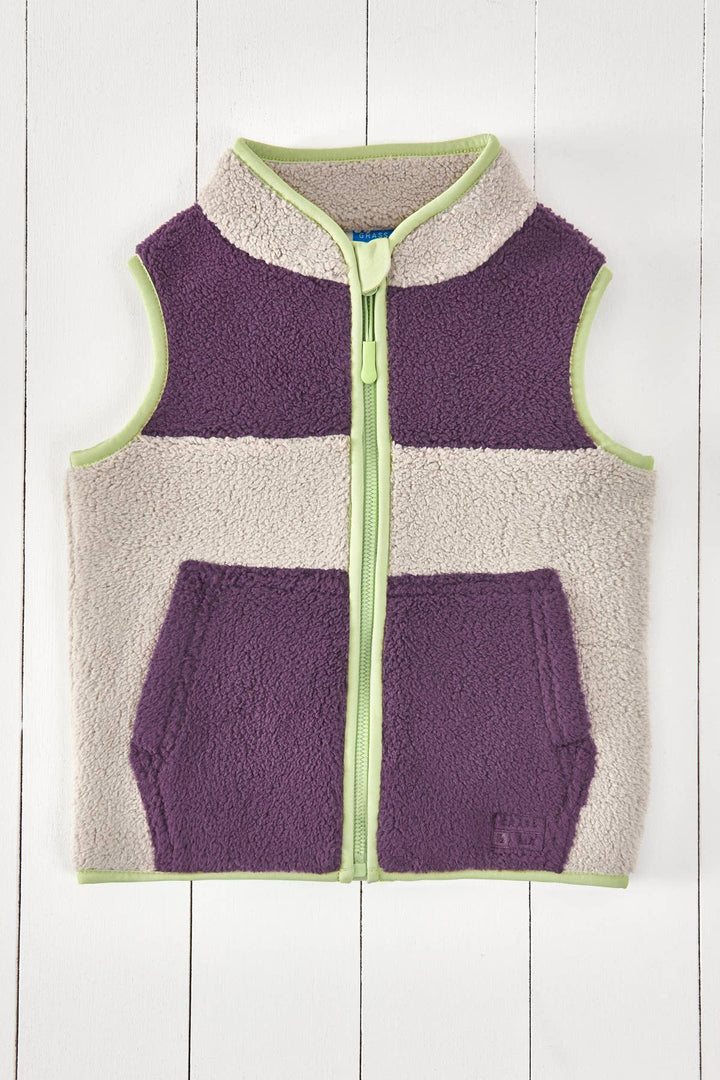 Amethyst Purple and Geothermal Grey Kids Borg Gilet: 3-4years